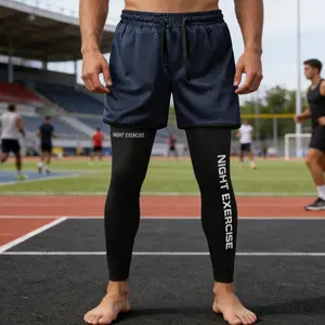 Men's two-piece sporty tight pants, quick-drying mesh running shorts with compression inner lining for fitness and training.#SummerVibes
