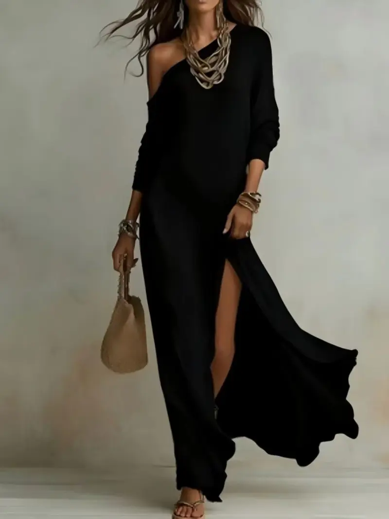 long sleeve houndstooth dress Houndstooth Maxi Dress 3X / Black/Teal
