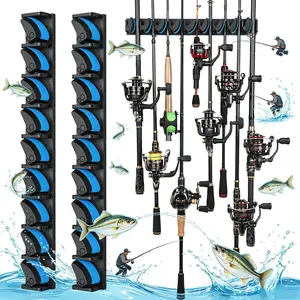 Vertical Fishing Rod Holder, Wall Mounted Fishing Rod Rack, Fishing Pole Holder Holds Up to 9 Rods or Combos, Fishing Rod Holders for Garage, Fits Most Rods of Diameter 3-19mm