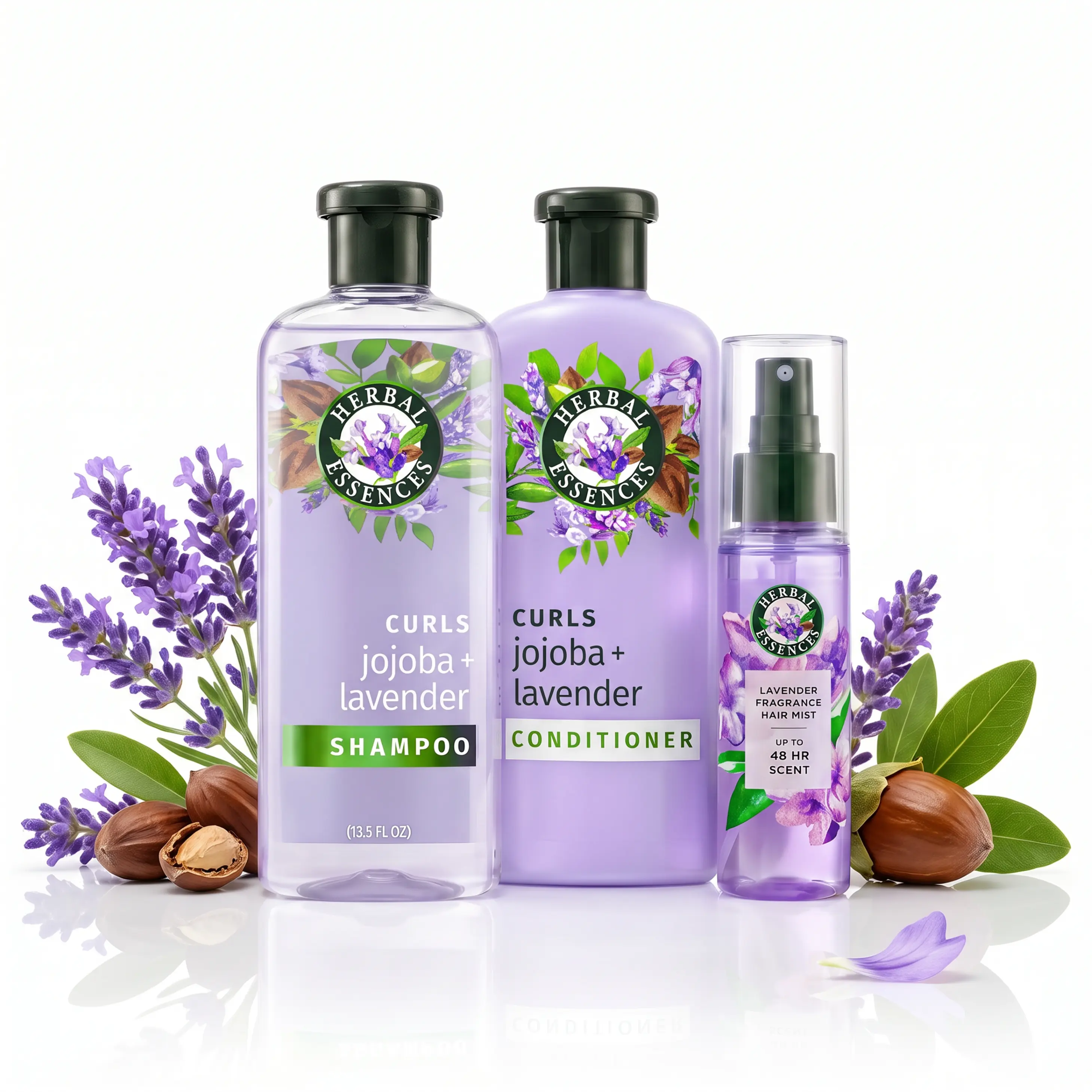 Herbal Essences Curls Jojoba + Lavender Shampoo, Conditioner, Fragrance Mist Set, 30.2 fl oz