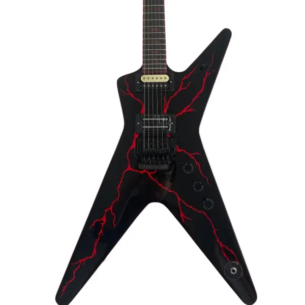 OEM 6 Strings Dimebag Darrell Model Electric Guitar Black Panel Red Lightning