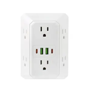 6-In-1 Us Plug Wall Outlet Extender, Multi-Socket Power Splitter, Dual USB-A & Dual Type-C Fast Charging, Portable Adapter for Home/office/travel