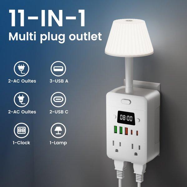 11 in 1 Power Strip with Desk Lamp & Clock – 4 Outlets 5 USB Ports USB C Charging Station, Surge Protector, Desktop Power Hub for Home Office 11 in 1 Power Strip with Desk Lamp & Clock – 4 Outlets 5 USB Ports USB C Charging Station, Surge Protector, Desktop Power Hub for Home Office