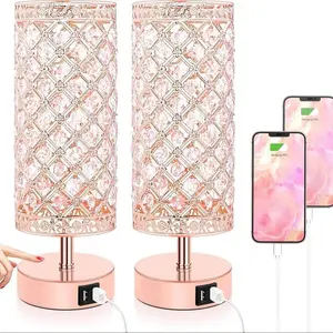 2 Pack/1 Pack Touch Control Crystal Table Lamps With 2 USB Ports, 3-Way Dimmable Bedside Nightstand Lamps With Decorative Crystal, Small Table Lamps For Bedroom Living Room, Office, Led Bulbs Included
