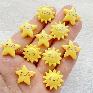 12pcs Cartoon Sunflower Resin Figurines, DIY Craft Supplies, Wedding Decoration, Valentine's Day Decorations, Jewelry Making, DIY Jewelry Accessories