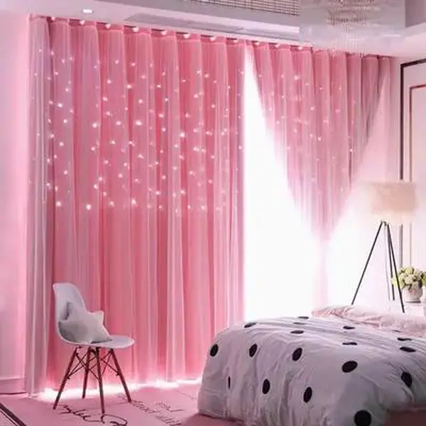 1-Pair Double-Layer Hollow Star-Cutout Regular Window Drapes, Lightweight Home Decorative Curtains for Indoor Bedroom, Nurseries - Low Iron on Front Side, Dreamcore Ethereal Princess-Aesthetic Living Room Curtains, Home Decorative Curtain, Lightweight Cur