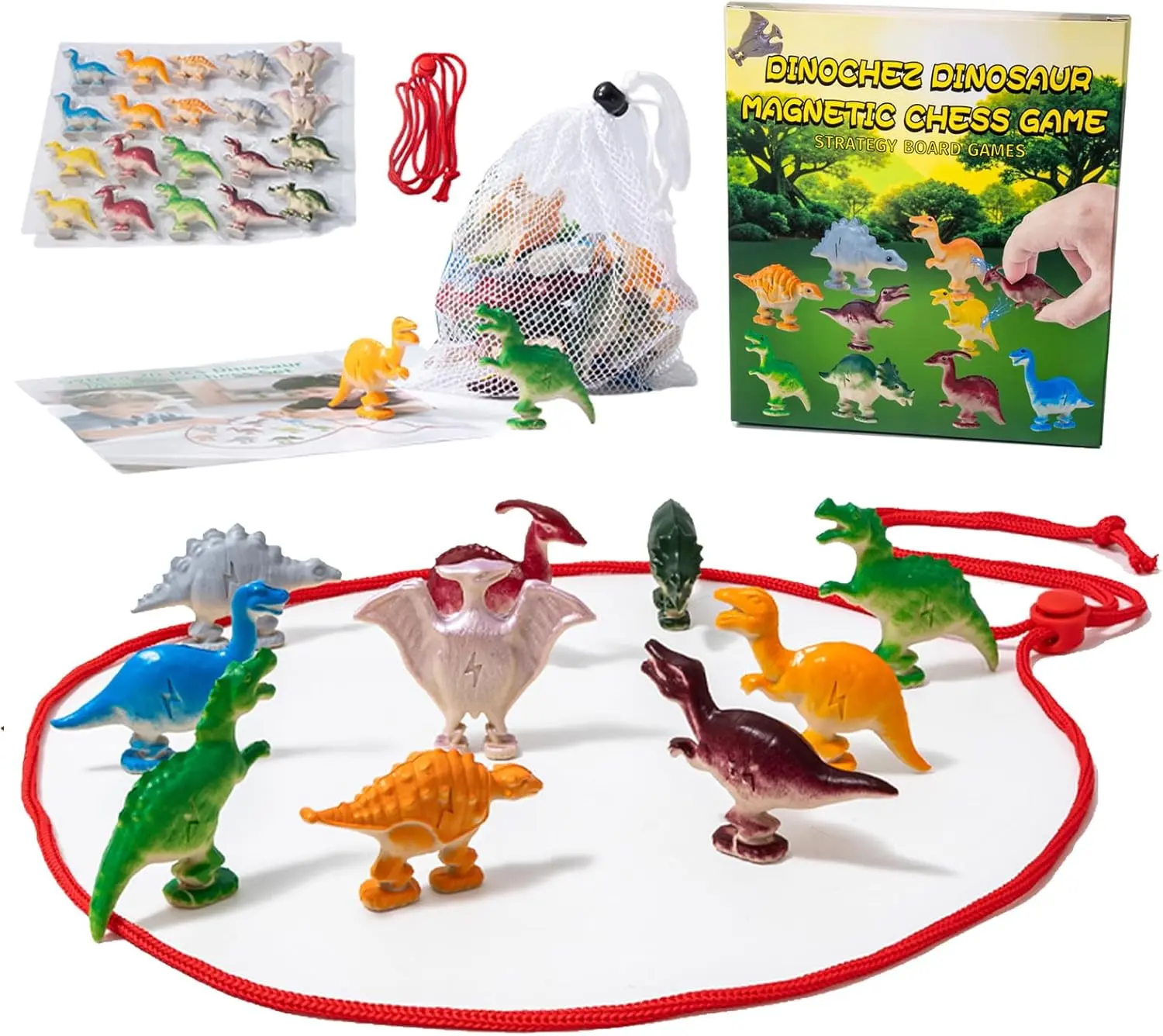 Dinosaur Magnetic Strategy Game, 20Pcs Dinosaur Toys Magnet Game With String & Portable Storage Bag, Viral Game Chess Set, Magnet Chess Game Strategy Board Games for Adults Family Games Night