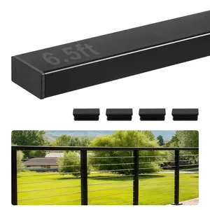 VEVOR 6.5 ft Stainless Steel Handrail, Rectangular Top Stair Deck Hand Rail for Outdoor/Indoor Steps with End Cap,Matte Black Coating Adjustable Metal Stair Rail for Cable Railing Kit