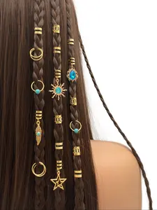 46pcs Turquoise Pendant Dreadlock Braid Hair Beads, Boho Bohemian Hippie Aesthetic Hair Accessories for Women, Hippie Vibrant Style Loc Hair Jewelry for Braids, Durable Iron Materials