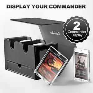 Double Storage Card Deck Box for MTG – Commander Display Case with 2 Deck Compartments & 1 Dice Tray, Holds 200+ Double-Sleeved Cards, Organizer for CCG, TCG & Sports Cards (Black/Gray)