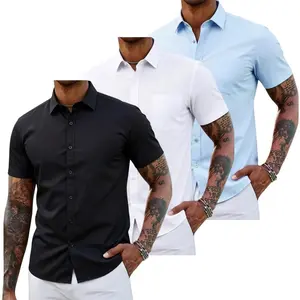 Men's shirts made of cotton and spandex, business and casual button-up shirts, short-sleeve stretch shirts