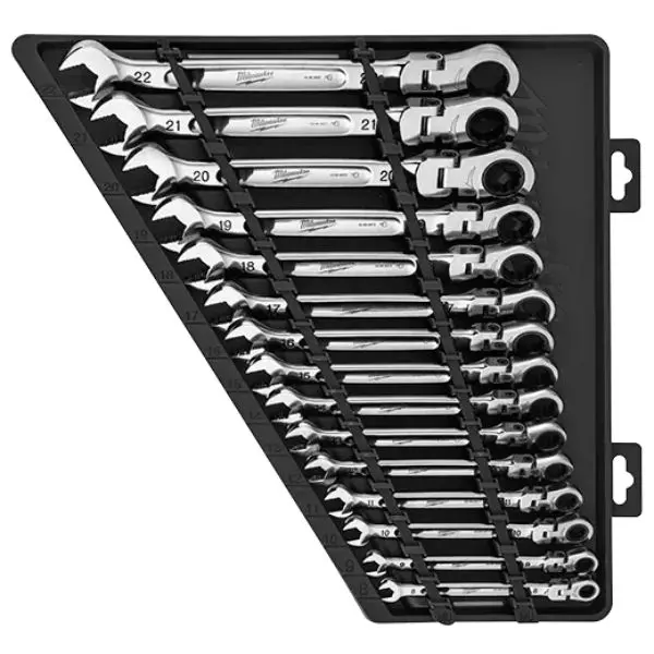 Milwaukee ML48-22-9513 15-Piece Metric Flex Head Dual Direction Ratchet Wrench Set, Ergonomic I-Beam Handle for DIY Maintenance & Difficult-to-Reach Areas