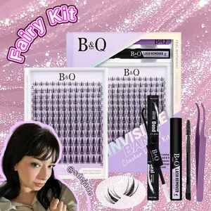 B&Q Fairy Manga Lash Kit l Invisible Band with 144pcs Individual Lashes, C Curl for DIY Lash Extension, Waterproof Long Lasting Feb Stockup