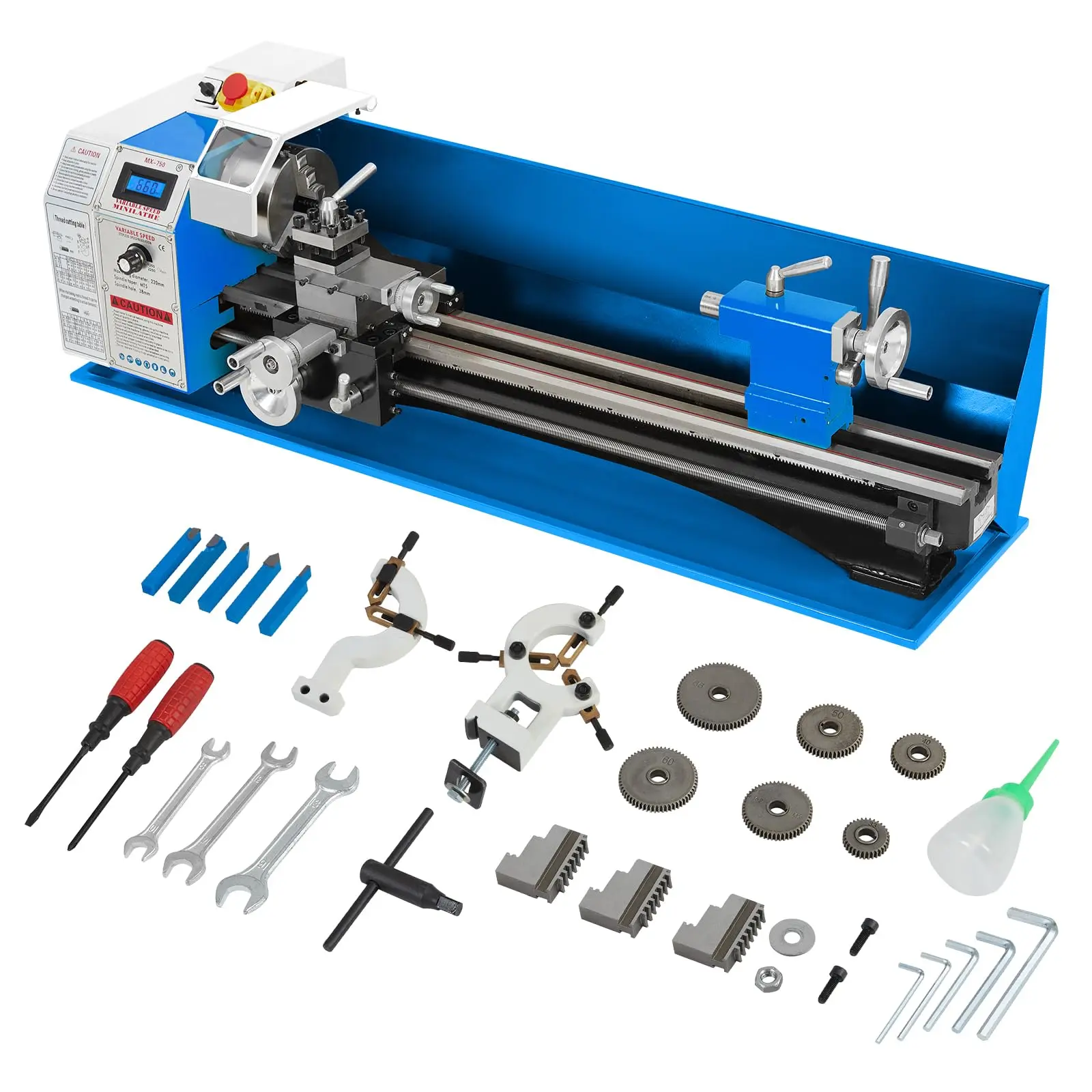 GARVEE Mini Metal-Lathe Machines with Variable Speeds up to 2250RPM, Power Options 550W to 750W, Chuck Sizes 3-Inch to 5-Inch 3-Jaw, Precision CNC Mini Lathes with Digital Display and Tool Box, Sizes 7"x12", 7"x14", 8"x30"