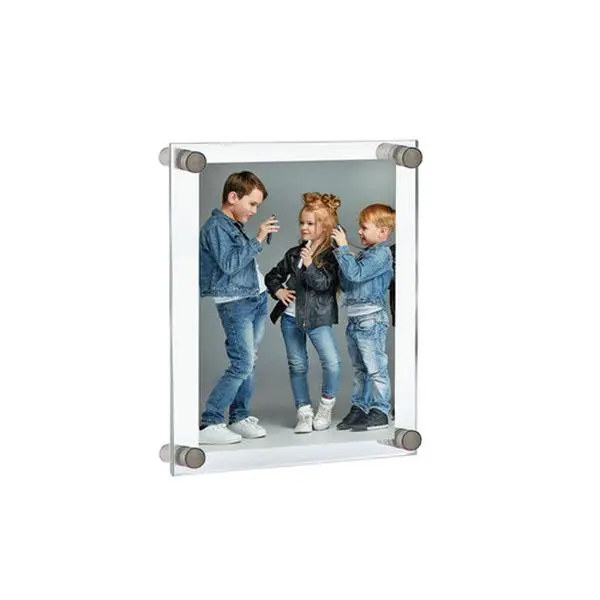 Azar Displays Floating Acrylic Wall Frame with Silver Stand Off Caps: 8.5" x 11" Graphic Size, Overall Frame Size: 12.5" x 15", Clear
