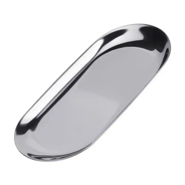 Large Oval Stainless Steel Tray, Beauty & Nail Care Manicure-Pedicure Tool with Steel Cover Plate, Multi-Use Plates for Grooming Tasks