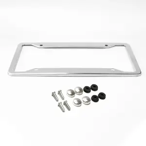 POFENZE-Mestan T Universal USA Size 6.25x12.56" Glossy Chrome Stainless Steel License Plate Frame, Automotive Car Accessories with Screws & Screw Caps, Auto Parts Accessories Vehicle Protector for All Car Brands Ram 2500 Kit