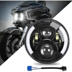 Inch LED Motorcycle Headlight with Turn Signal: Black Motorcycle Headlight For Touring, Road King, Ultra Classic, Electra, Street Glide, Tri, Cvo, Heritage, Softail, Slim, Deluxe, Fatboy