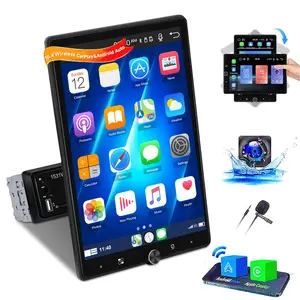 Single Din Car Stereo 10.4 inch Touchscreen 180°Rotate Vertical/Horizontal Screen Bluetooth Audio with Wireless CarPlay&Android Auto Mirror Link FM Radio USB EQ+ Backup Camera & MIC