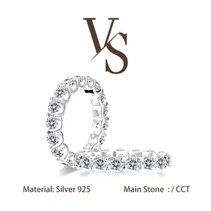 [Venus Jewelry] Lab Created Gemstone Round Cut Eternity Band Ring VVS 1 D Color Solid Silver 925 Solitare Ring