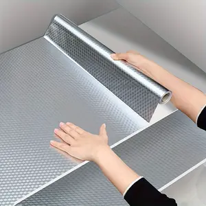 Kitchen Wallpaper Oil Proof Sticker Aluminum Foil Backsplash Self-Adhesive Contact Paper Cabinet Liner Waterproof Heat Resistant Peel Stick Wallpaper 15.75X39.37 Inches Cube Texture Silver Non-Woven