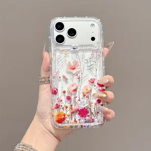 Transparent Floral Pattern Cushion Phone Case for iPhone Series, Lightweight Fashion Shockproof Soft Shell, Fits Multiple Models