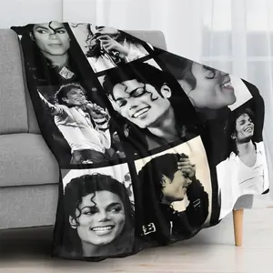 Michael Jackson Collage Portrait Flannel Blanket - Black Backdrop with Iconic B&W Monochrome Photos, Suitable as a gift sizes 60*80,30*40 ,40*50 50*60