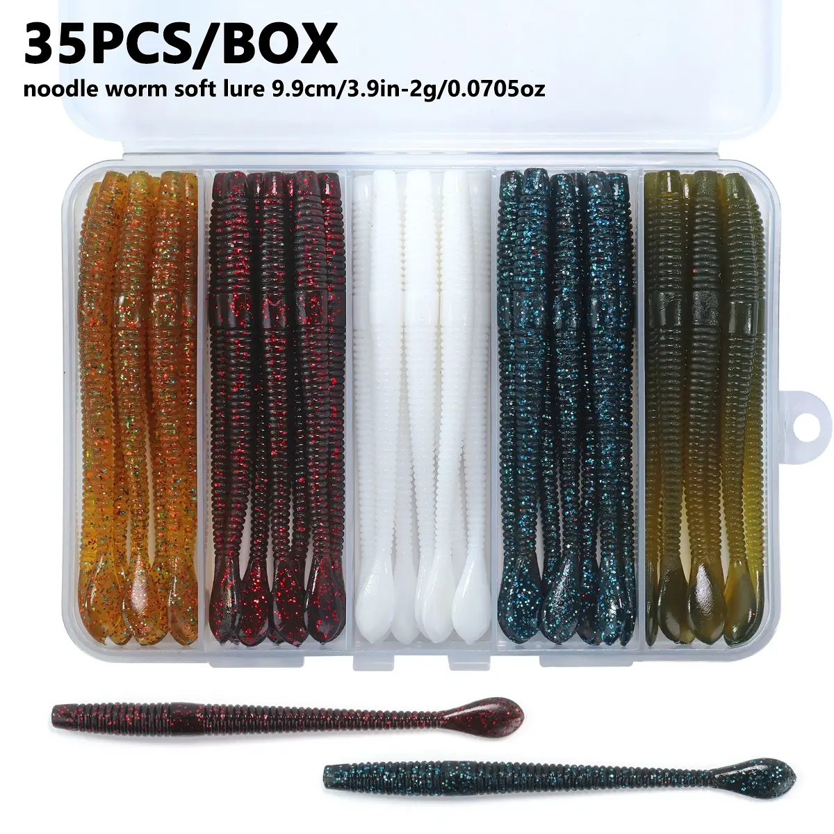 35pcs Slim Long Soft Worm Lure Multicolor Set, TPE Material Simulating Earthworms and Worms - Floating/Sinking Optional, 3.9in/2g Stick Bait Soft Lure, Suitable for Bass Fishing Artificial Bait