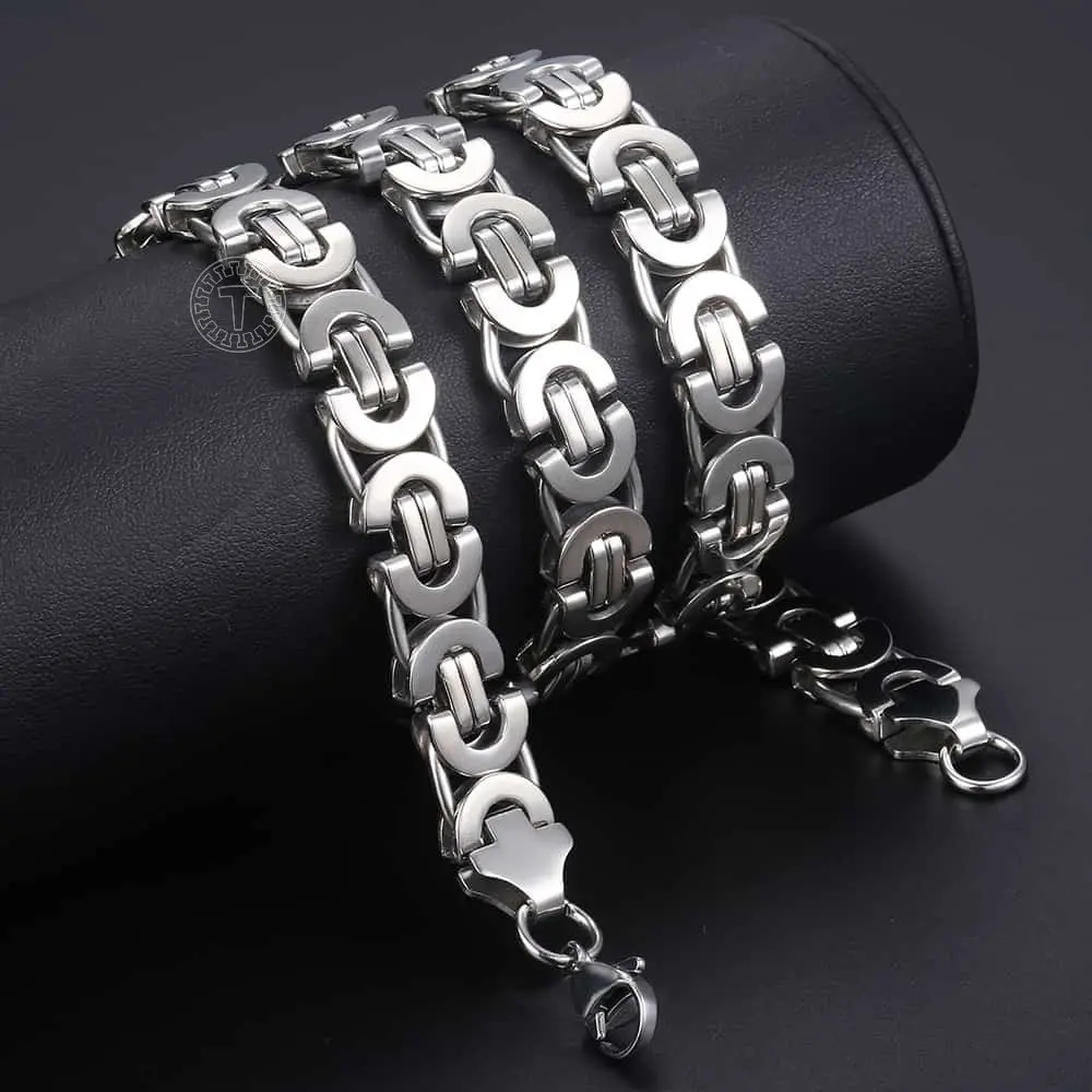 Hermah 7mm/11mm Flat Byzantine Chain Necklace For Men Boys 316L Stainless Steel Silver Color Chain 18-30inch Punk Hiphop Jewelry