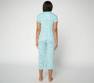 MUK LUKS Cloud Knit Shawl Collar w/ Cropped Pant Pajama Set