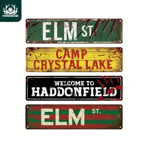 1PC/4PC, Vintage Horror Movie Road Sign Metal Tin Plate - 4''x16''/10cm*40cm - Perfect for Home, Restaurant, Bar, Coffee Shop, Garage Wall Art - Vintage Garage Signs Home Decor Products - Home Decoration - Waterproof and Dustproof