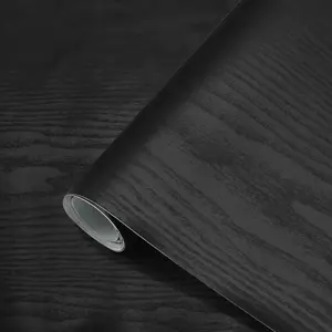 Wood Contact Paper Black 16"x118" Wood Peel and Stick Wallpaper Waterproof Self Adhesive Wallpaper Table Sticker Cover Wood Vinyl Wrap