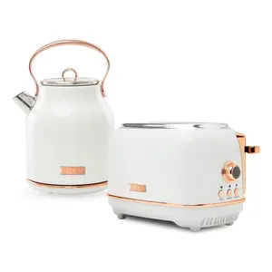 Haden Heritage 2 Slice Wide Slot Toaster & Electric Water Kettle, Ivory & Copper
