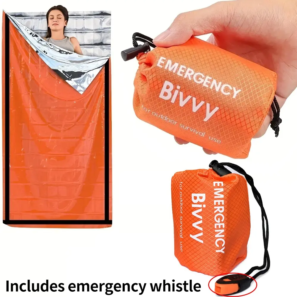 Emergency Sleeping Bag Set (1 or 2 Pieces), Survival Shelter Tent with Thermal Polyester Film Emergency Blanket, Lightweight Portable Shelter, Outdoor Survival Supplies, Survival Gear, Survival Equipment