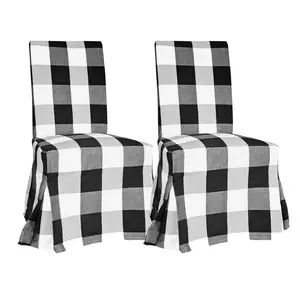 2 Pack - Dining Chair Covers, Compatible with IKEA Henriksdal, Plaid Buffalo Check Black, Floor Length