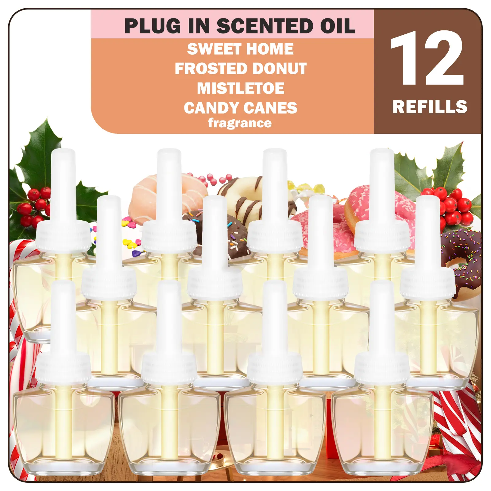 Plug In Air Fresheners for Home, 12 Pack – Sweet Home, Frosted Donut, Mistletoe，Candy Canes, Humidifier Home Care Supplies, Compatible with Air Wick & Glade tiktokshopbacktoschool
