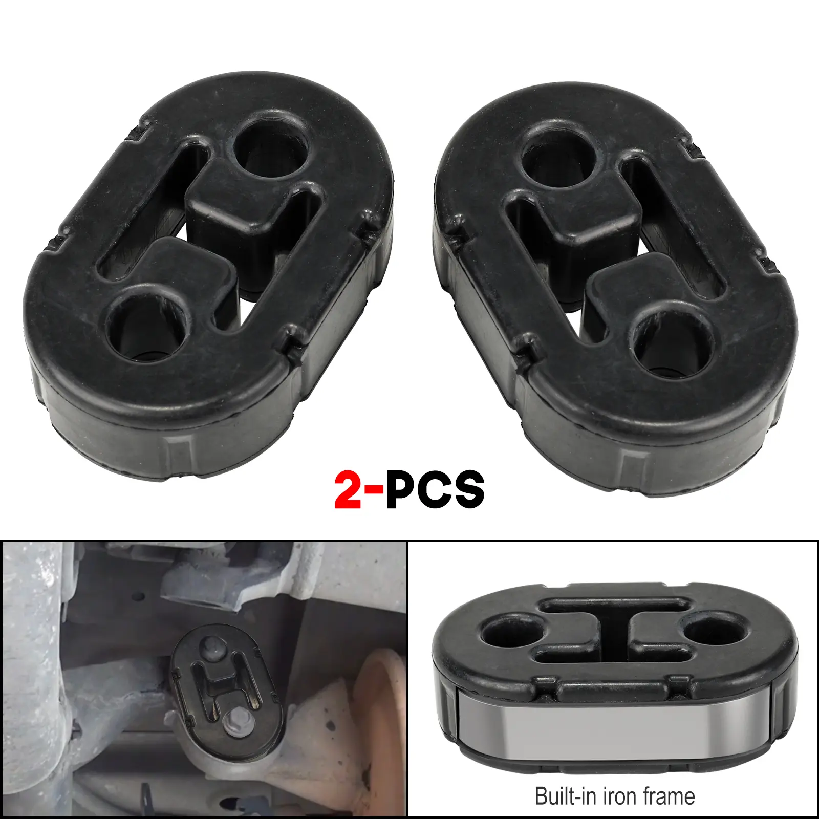 3mirrors 2PCS Universal 2-Hole EPDM Rubber Exhaust Hanger Brackets (73x12mm), Built-in Iron Frame Vibration Dampener, Auto Exhaust Pipe Support Replace Mount Muffler Insulator