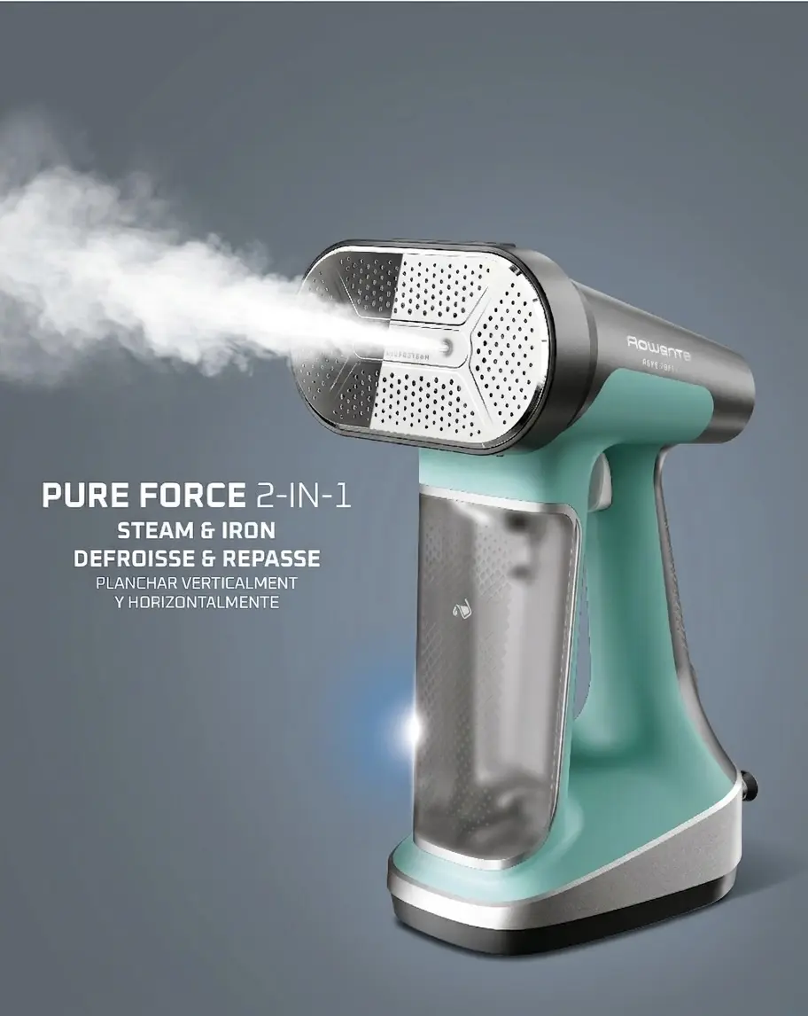 Rowenta Handheld Steamer for Clothes, Pure Force 2in1 Steamer & Iron, 1875W, Vertical/Horizonal Steaming & Ironing, Lightweight, Auto-off, XL power, 1875 Watts, DR8822