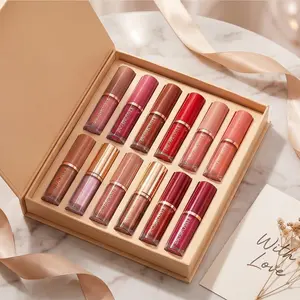 12-Color Lip Glaze & Lipstick Set, Long-Lasting Gloss, Suitable for Professional Makeup & Dates, Ideal Birthday/Holiday Gifts for Family & Friends Lipgloss； Shimmer；Cosmetic；Matte；Smooth；Long-lasting；liquid lipstick；nude；red；pink；gift set；birthday gift