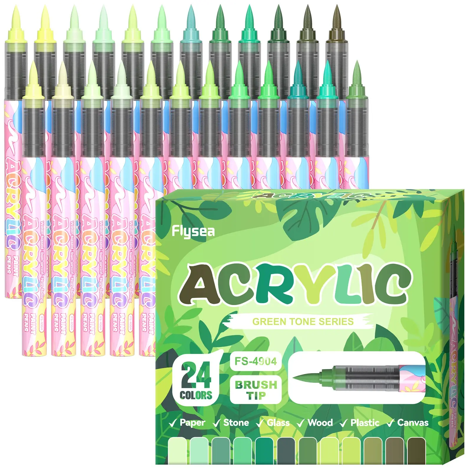 24 Colors Acrylic Markers, Soft Brush Pen Tip, 8 Color Systems, Ideal for Drawing, Anime Painting, DIY, Stone, Glass, Wood, Art Supplies, Acrylic Painting Pens