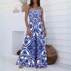 FLAXMAKER Women's Classic Blue Majolica Print One Piece Swimsuit and Skirt Set Bathing Suit Adjustable Shoulder Straps Swimwear #Summervibes