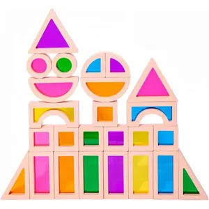 Rainbow Building Blocks Acrylic Stacking Sensory Toy, Creative Castle Construction Set, Multicolor Hollow Out Design, Space Thinking Exercise, Stacking Block Game