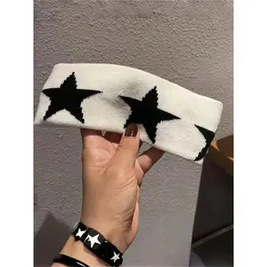 Unisex Knitted Embroidered Star Sports Headband Y2K Style Hair Accessory for Gym and Casual Wear Sweat-Absorbent Design
