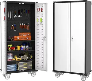 Metal Storage Cabinet 72" H with Wheels Steel Tool Cabinet with Pegboard and 4 Adjustable Shelves and Lockable Rolling,Storage Organization for Home,Garage,Office