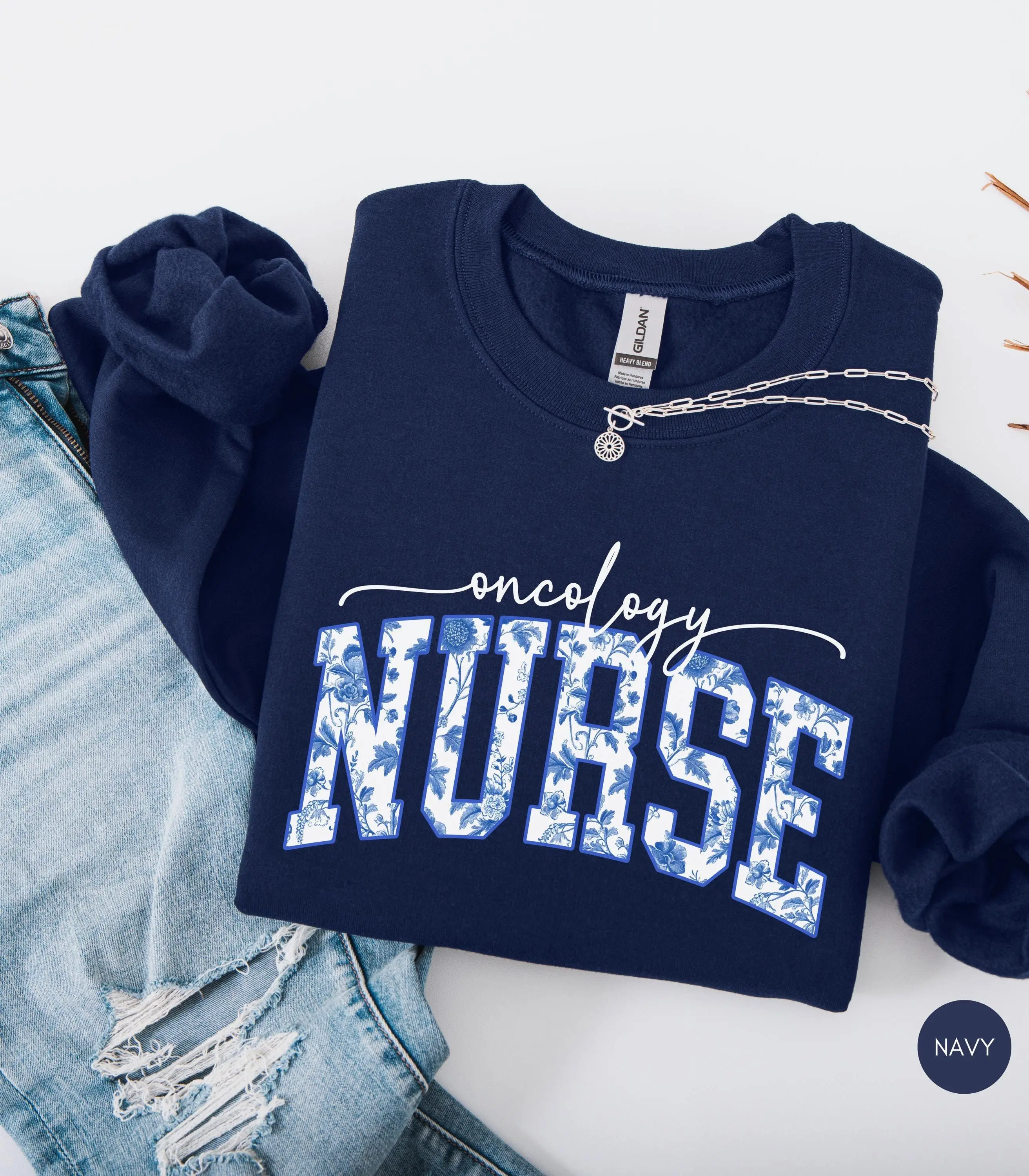 Oncology Nurse T-Shirt, Sweatshirt & Hoodie - Floral Cancer Nurse Shirt, Oncology Nursing Sweaters, ONC Nurse Crewneck Sweater, Peds Onc Nurse Sweatshirt Cotton Fabric