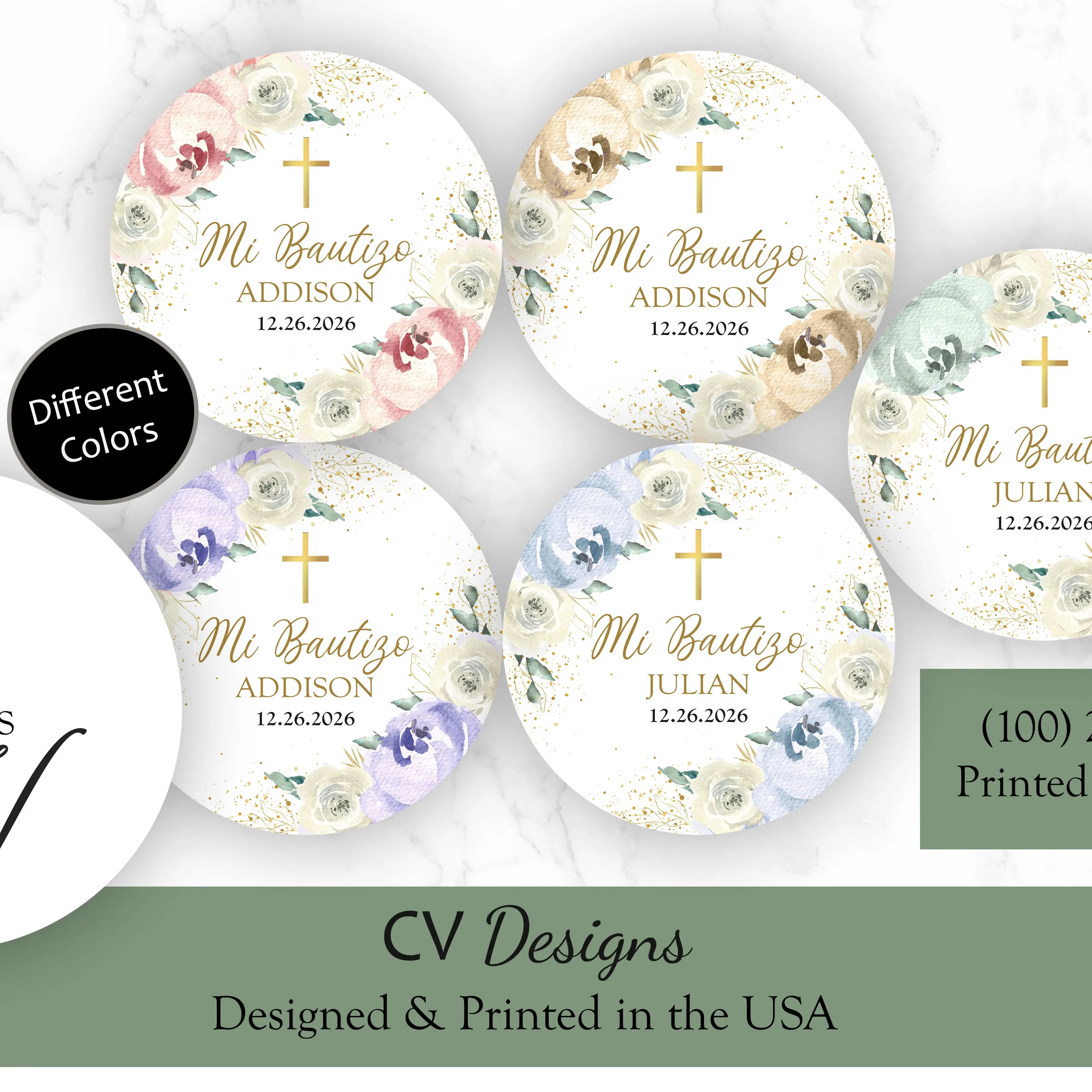 Custom Baptism Bautizo Stickers 2 Inches 100pcs Any Occasion