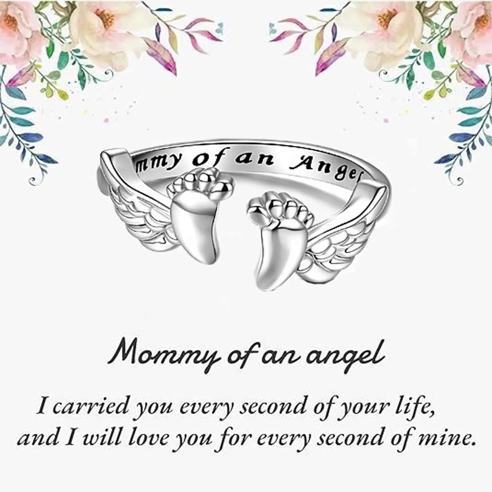 Angel Baby Footprint Artificial Gemstone Ring - Adjustable Fit, Daily Wear, Metal Coating, 3 Years Service Life, Commemorative Gift for Special Occasions, Unisex Names, Not Specified Details