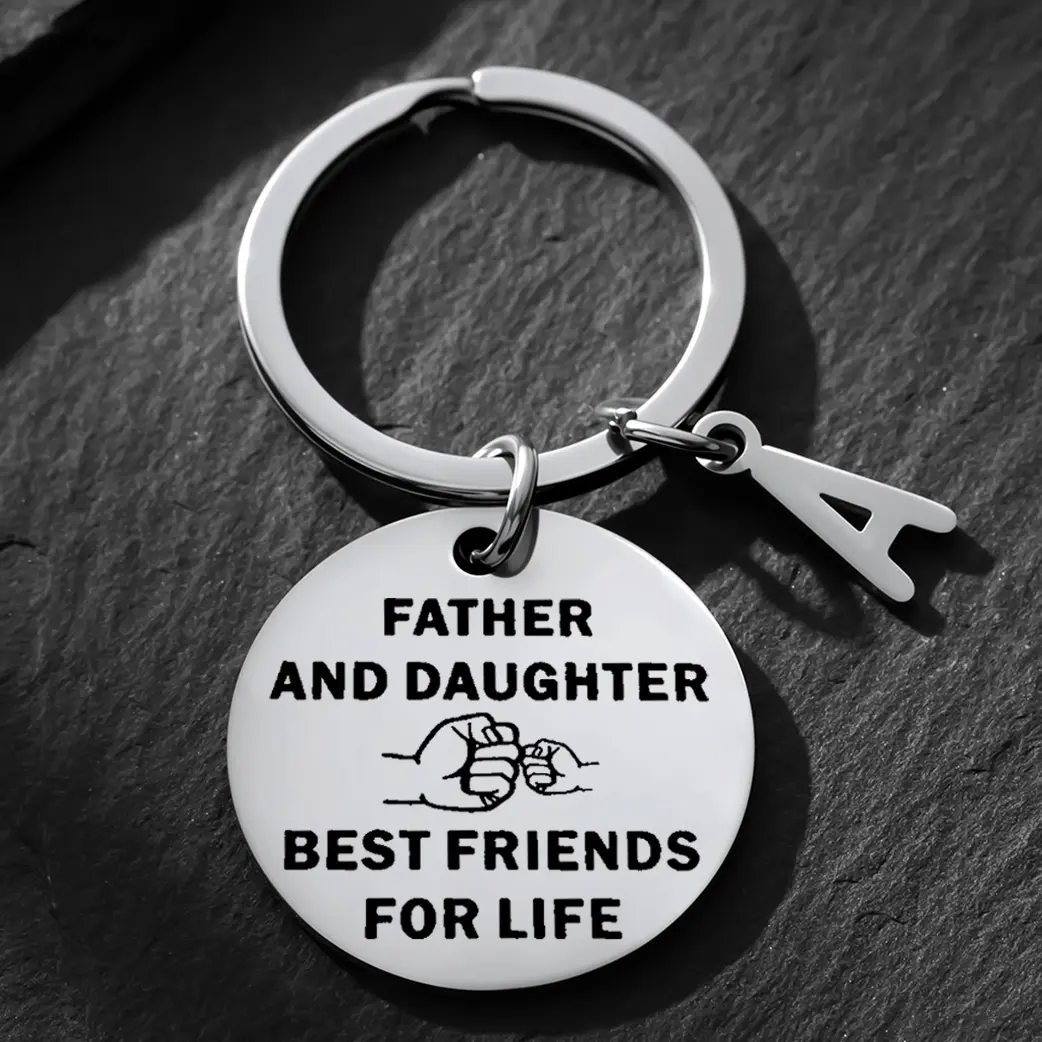Engraved Message Chain-Attached Keychain - Luxury Fashion Friendship Pendant Father's Day Gift for Dad from Daughter, Heartfelt Birthday/Christmas Present Symbolizing Unconditional Love & Bond, Father's Day Gifts, Chain-Attached Keychains