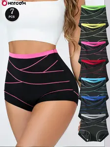 Hotcom Women's High Waist Shaping Panties - 7-Pack Seamless Smooth Hipster Underwear, Breathable Material for Comfortable Everyday Wear, Striped Clothes with Stylish Sportswear Design summerwins