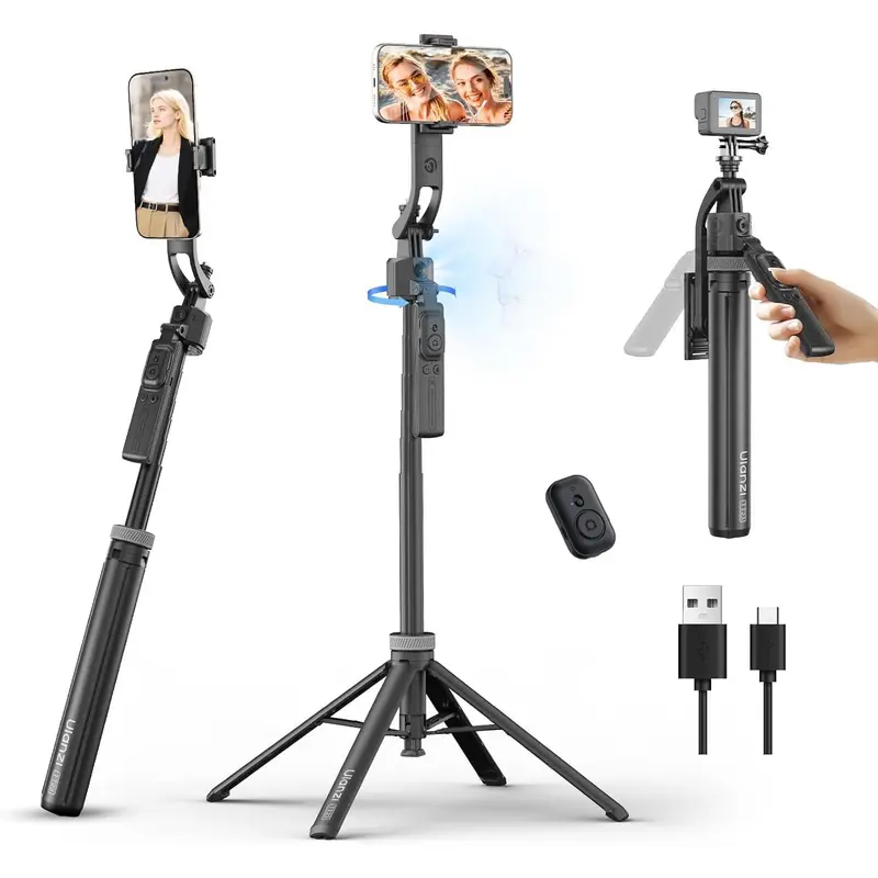 ULANZI TT23 64" Detachable Portable Adjustable Bluetooth Auto Face Tracking Tripod - 360° Rotating Selfie Stick with Remote, Tripod for iPhone (18/17/16/15/14), Smartphone/Cellphone/Android, Camera, GoPro Phone Accessories